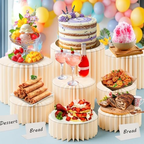 10 Pack Buffet Risers Foldable High Load-Bearing Food Display Risers for Buffet Table, Cylinder Cake & Dessert Stands for Weddings Party Catering Home Cupcake Stand Display with Clear Acrylic Tops - Image 2