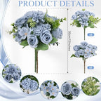 Dusty Blue Peonies Dahlia Artificial Flowers Bulk, 12 Bundles - Image 2