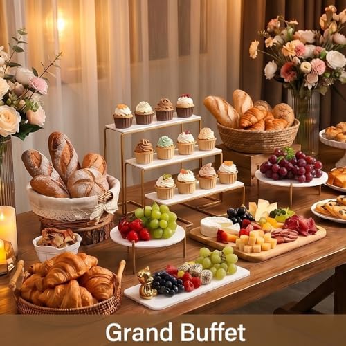 8 Piece White and Gold Acrylic Dessert Table Display Set, Cupcake Stand and Tiered Serving Tray with Painted Iron Stands, Round Risers and Bear Clips for Wedding, Birthday and Baby Shower Parties - Image 3