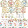 Yungyan 97 Pcs 24 Set Floral Tea Party Supplies, Tea Party Plates and Napkins Set with Tablecloth, Disposable Handle Teacups and Saucers for Birthday Wedding Bridal Shower Decorations (Sweet Style) by Yungyan