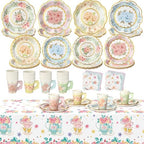 Yungyan 97 Pcs 24 Set Floral Tea Party Supplies, Tea Party Plates and Napkins Set with Tablecloth, Disposable Handle Teacups and Saucers for Birthday Wedding Bridal Shower Decorations (Sweet Style) by Yungyan