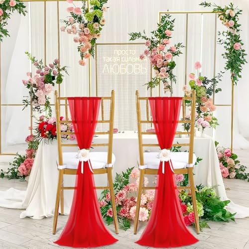 Red Chair Sashes 16 Packs 8ft Long Aisle Wedding Chair Back Side Decorations Fabric Sheer Church Tulle Chairs Drapes Bulk - Image 4