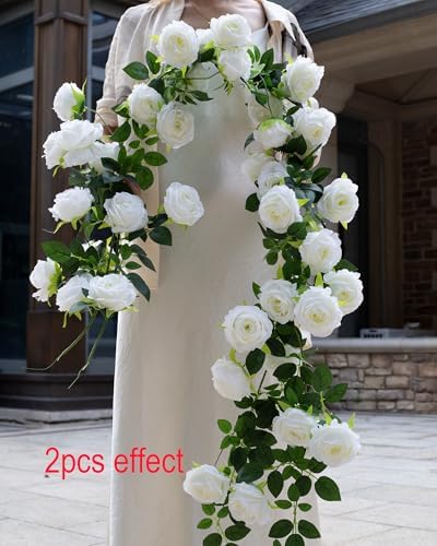 2Pcs 12Ft Bendable Flower Garland Faux Rose Vine for Wedding Decor,White - Image 4