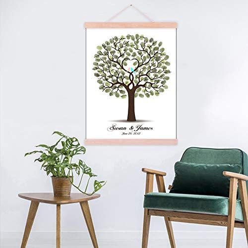 DIY Fingerprints Wedding Sign in Guest Book Tree Canvas with Wooden Hanger Personalized Wedding Gift for Couple Anniversary Party Decorstions-60x80cm - Image 4