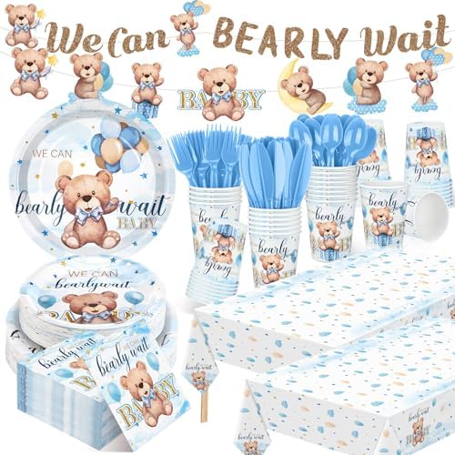 405 Pcs Blue Bear Baby Shower Decorations for Boy, Serves 50 by Yiyiring