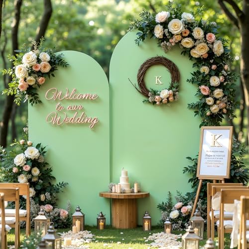 Beige Green Arch Backdrop Cover Set of 2 Party Wedding Sage Green Arch Covers Stretchy Backdrop 7.2FT 6FT Baby Shower Bridal Shower Photo Birthday Arch Stand Cover Spandex - Image 4