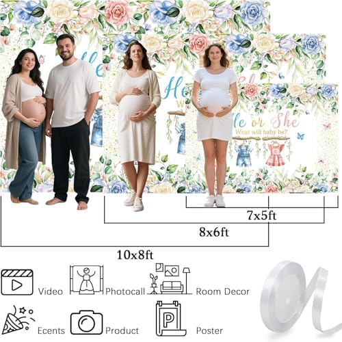 12x10 FT Gender Reveal Backdrop Blue Pink Bear Boy or Girl Background Sign Decorations Banner New Born Baby Shower Baptism Kids Birthday Party Photo Shoot Supplies (He or She) - Image 5