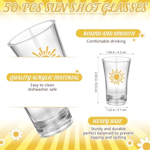 Funnymoom 50 Sets Sun Party Favors Sunshine Shot Glasses Baby Shower Party Decorations Acrylic Clear Shot Glasses Thank You Tags with Organza Gift Bag - Image 5