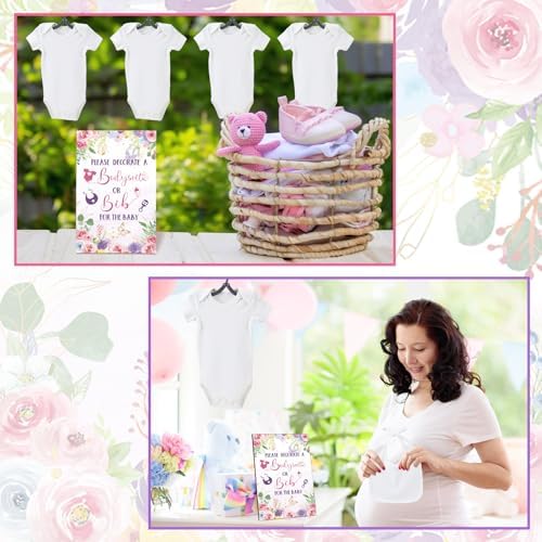 Chuarry 43 Pcs DIY Bibs Decorating Kit 8 Bodysuits 8 Pcs 2 Ply White Bibs 10 Fabric Markers 16 Stencils Baby Shower Sign(Flower) - Image 5
