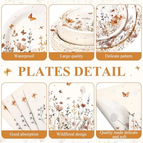 Wildflower Party Decorations, Paper Plates Napkins Cups Serve 50, Boho Fall - Image 2