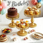 3 PCS Gold Cake Stands (8"&10"&12" Plate), Cupcake Stand With a lace hollow border Metal Cake Stand Set for Birthday Party, Wedding, Anniversary, Baby Shower - Image 2