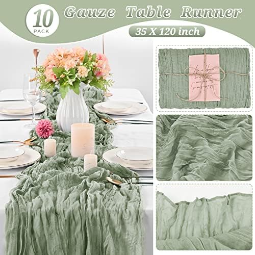 10 Pack Cheesecloth Table Runner 35 x 120 Inch, Sage Green - Image 2
