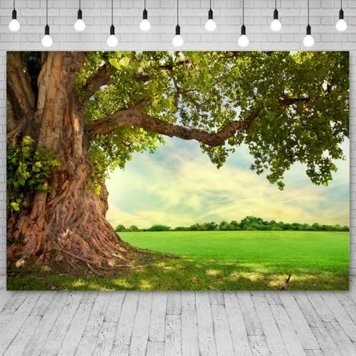 12x6ft Spring Backdrop Huge Tree Nature Scenery Photography Background Rural Scene Green Grass Field Girls Kids Birthday Baby Shower Banner Decorations Wedding Portrait Photo Booth Prop - Image 3