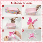 OSNIE Sweet Candy Heart Empty Gifts Baskets with Cellophane Bags and Ribbons Bows, 24 Set Colorful Tray Cardboard Gift Baskets for Romantic Things to Fill Wedding Birthday Anniversary Decor - Image 4