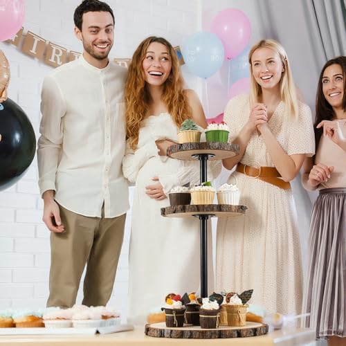 Chunful Rustic 3 Tier Round Natural Wood Cupcake Dessert Stand, Cup Cake Tower Stand Holder, Wooden Cake Display Tiered Centerpiece for Party, Birthday, Wedding, Baby Shower, Holiday Decoration - Image 5