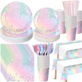 Funnymoom 452 Pcs Iridescent Diamond Birthday Party Decorations for 50 Guests, Glitter Pastel Rainbow Paper Plates and Napkins Cups Tablecloth Cutlery Straws for Women Birthday Baby Shower Supplies by Funnymoom