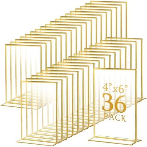 Hoteam Gold Acrylic Sign Holders, Gold Picture Frames, 36 Pack, 4 x 6 Inch by Hoteam