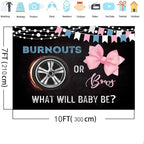 MEHOFOND 10x7ft Burnouts or Bows Gender Reveal Backdrop Black He or She What Will Baby Be Decorations Banner Boy or Girl Gender Reveal Baby Shower Photography Background Cake Table Supplies - Image 4
