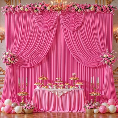 32ftx10ft Wrinkle Free Hot Pink Backdrop Curtain - 10 Feet Photography Backdrop Drapes, Silky Polyester Back Drop Cloth for Wedding Baby Shower Balloon Arch Background - Image 4