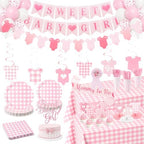 222Pcs Pink Gingham Baby Shower Decorations for Girl by Unknown