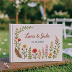 Custom Floral Embroidered Linen Scrapbook,Memory Book with Custom Names & Date,Personalized Photo Album,Flowers Wedding Guest Book for Wedding,Bridal Shower,Baby Shower - Image 3