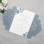 20Pcs Personalized Wedding Invitation, Customized Dusty Blue Laser Cut Invitation Cards With Envelopes Rhinestone Pearls and Ribbons For Wedding XV Anos Quinceanera Invitation - Image 6