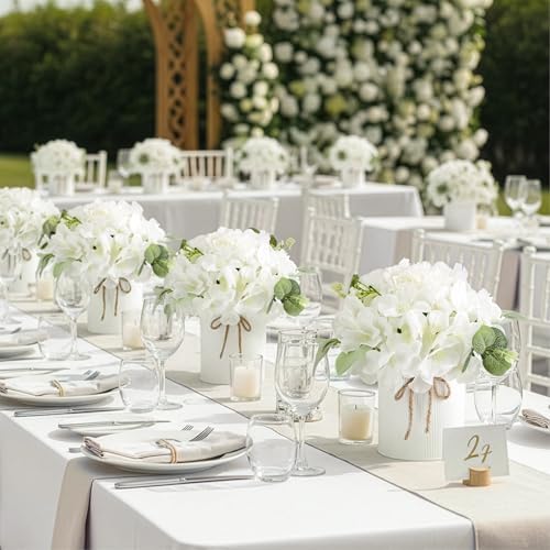 Auihiay 10PCS Flower Centerpieces for Tables, White Hydrangeas and Roses - Image 4