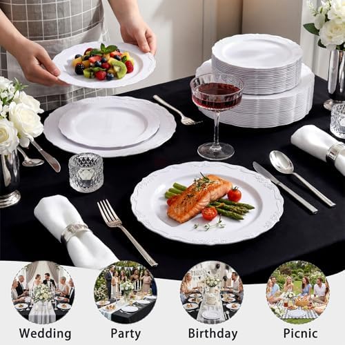Tinybee 60PCS White Plastic Plates - Heavy Duty White Disposable Plates - Image 5