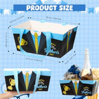Funnymoom 24 Pcs Happy Father's Day Basket for Gifts Empty 9.8x6.5'' Blue Black Men's Suits Dad Gift Market Tray Cardboard Basket with Handle, Transparent Bag and Gold Bows for Holiday Birthday Party - Image 3