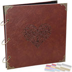 Photo Album Scrapbook, 12x12 inch 50 Pages Vintage Leather Cover Big Three-Ring Binder Love Picture Booth DIY Scrapbooking Albums with 408pcs Self Adhesive Photos Corners for Memory Keep, Heart by ADVcer