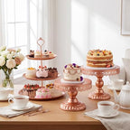 Lallisa 8 Pcs Cake Stands Set Metal Dessert Table Display Tiered Cupcake Holder Candy Donut Fruit Plate Cake Serving Tray with Handle Treats Serving Tower for Wedding Birthday Party(Rose Gold) - Image 2