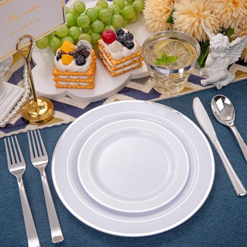 WELLIFE 600 Pcs Sliver Disposable Dinnerware for 100 Guests, Dinnerware Set of 100 Dinner Plates, 100 Salad Plates, 100 Spoons, 100 Forks, 100 Knives, 100 Cups - Image 6