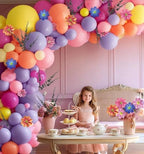 Hot Pink Purple Balloon Arch Double Stuffed Balloons with Artificial Flowers Eucalyptus Leaves Pastel Yellow Peach Magenta Latex Garland for Wildflower Birthday Wedding Floral Tropical Party Decor - Image 6