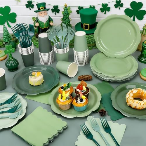 192Pcs Green Plates and Napkins Party Supplies, 9’’Disposable Green Paper Plate, Gradient Green Party Decorations Tableware Set for Birthday, Baby Shower, St Patricks, Wedding, Serves 48 - Image 5