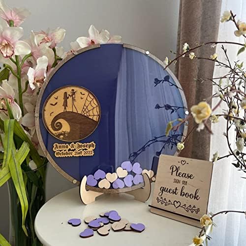 Personalized Wedding Wooden Guest Book: Creative Acrylic Custom Name Alternative Inserts Box DIY Custom Rustic Wedding Heart Drop Guest Book for Graduation Anniversary Wedding Decor (Halloween Themed) - Image 3