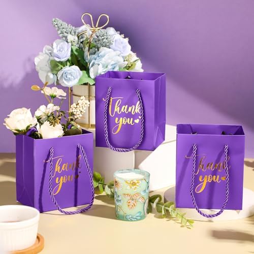 Honoson 60 Pcs Mini Thank You Gift Bag with Handle Bulk,Purple - Image 2