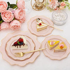 WDF 200PCS Pink Plastic Plates - Pink and Gold Plastic Plates - Include 100 Dinner Plate and 100 Cake Plate for Wedding/Bridal Shower/Tea party - Image 2