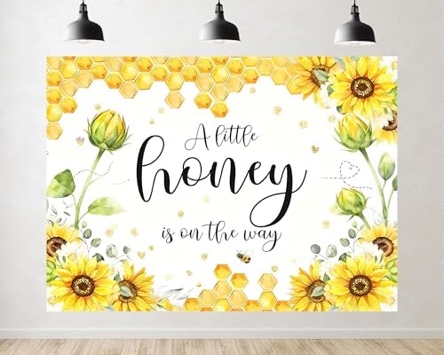 Trykid 9x6ft Sunflower Baby Shower Photography Backdrop A Little Honey is on The Way Honeycomb Yellow Floral Background Gender Reveal Party Decoration Photoshoot Studio Props Fabric by Unknown