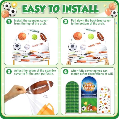 3Pcs Sports Themed Arch Backdrop Cover Multi-Sport Star Party Decorations - Image 4