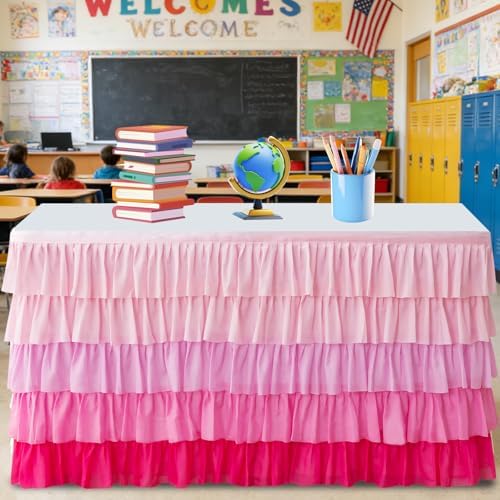 Pufogu Pink Tulle Table Skirt 9ft Tutu Ruffled Chiffon Tablecloth For Rectangle Wedding Baby Shower Girls Birthday Party and Cake Dessert Table Decorations(BrightRainbow, L9(ft), H30in) - Image 6
