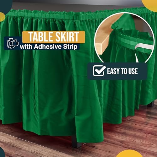 Exquisite Ruffle Table Skirt Emerald Green 6 Pack 14 Ft Long Table Skirts for Rectangle Tables 6ft Plus or Round Tables Skirts with Adhesive Strip for Gender Reveal Decor & Happy Birthday Parties - Image 3