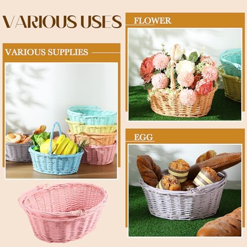 Barydat 6 Pcs Small Wicker Basket with Handle, Multicolor, 12'' X 9'' X 5'' - Image 4