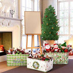 CHENGU 6 Pack Christmas Storage Basket Collapsible Christmas Tree Basket for Gift Green Truck Holiday Decor Large Flower Wreath Bin Foldable Hello Winter Dotted Box with Handle for Bedroom Office Home - Image 5