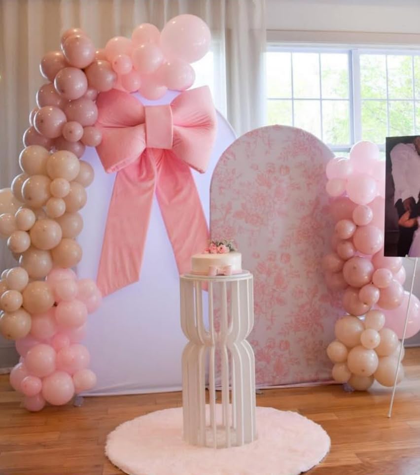 Pink Floral Arch Backdrop Cover Toile Bride to Be Baby Shower Girl Party Chiara Arched Frame Bow Flowers 1st Wedding Birthday Parties Decorations (6FT,4029) - Image 4