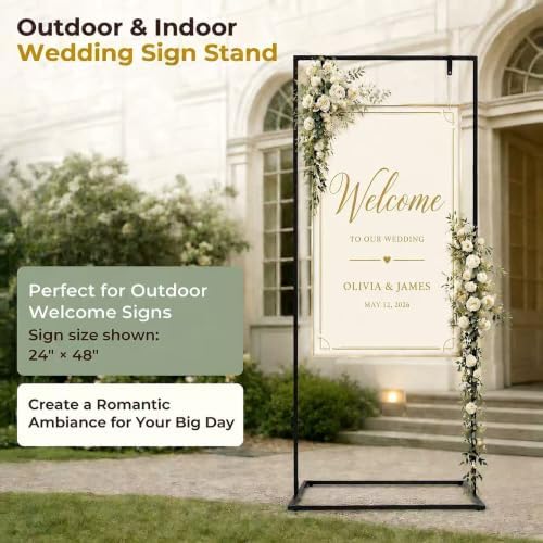 Wedding Welcome Sign Stand, 79" Extra-Tall Height - Black Metal Sign Holder with 6 Leather Straps, Easel Stand for Seating Charts & Event Décor - Image 3