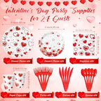Ziliny 171 Pcs Valentine's Day Party Decorations Serve 24 Red Hearts Paper Plates Napkins Cups Banner Tablecloth Cutlery Valentine Day Anniversary Wedding Baby Shower Party Supplies - Image 3