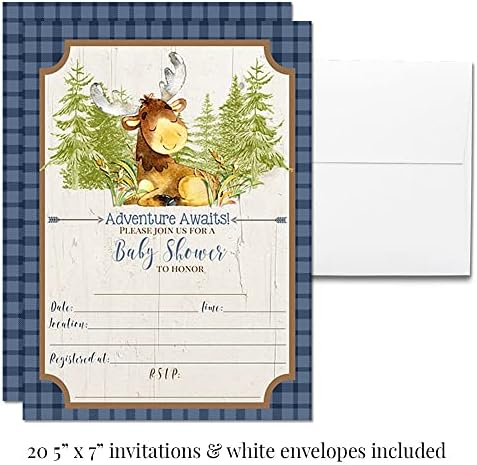 Amanda Creation Adventure Awaits Cute Moose Boy Baby Shower Party Bundle Includes 20 each of Invitations with Envelopes + 4 Different Sizes of Decorative Stickers, Diaper Tickets & Bring a Book Cards - Image 4