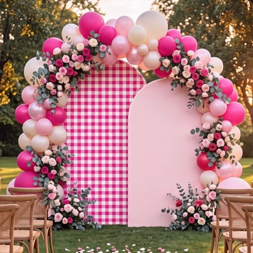 Tegeme 2 Set Gingham Arch Backdrop Cover 7.2ft 6.6ft Arch Cover, Rose Pink - Image 3