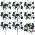 Zeyune 8 Pack Artificial Mini Navy Blue and White Roses 12 Inch Fake Flowers with Stems 80 Small 1.6 Inch Flower Heads Silk Mini Rose Bouquets for Wedding Centerpieces Bridal Bouquets Home Party Decor by Zeyune