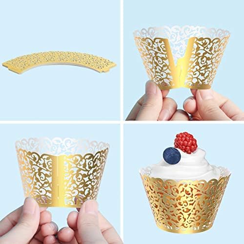 Gospire 50pcs Pearl Lace Filigree Paper Cupcake Wraps, Bright Gold, for Wedding, Christening, Anniversary, Engagement, Birthday, Baby Shower, Halloween, Christmas - Image 5